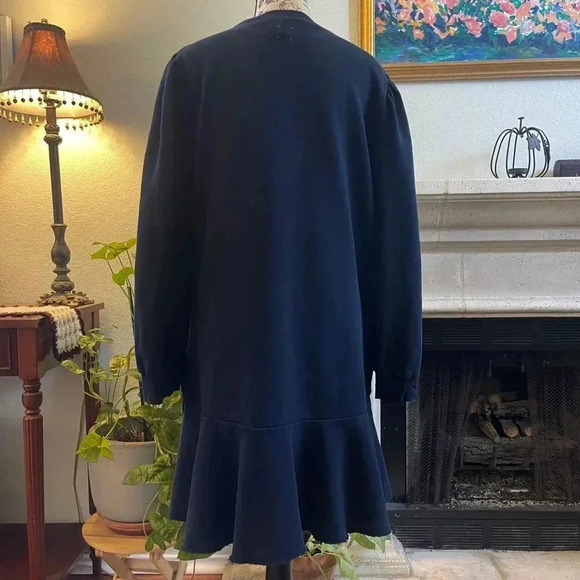 La Vie Rebecca Taylor Sweater Dress XL Blue Drop Waist Ruffle Hem Pockets Chic - Picture 2 of 13